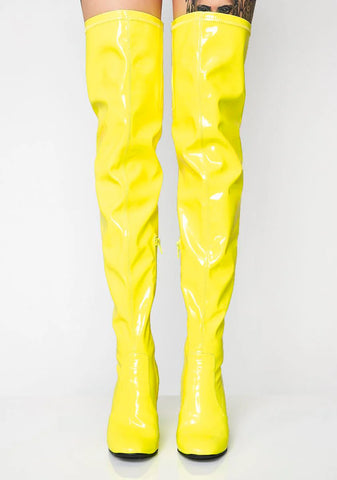 Cyber Yellow Thigh High Boots