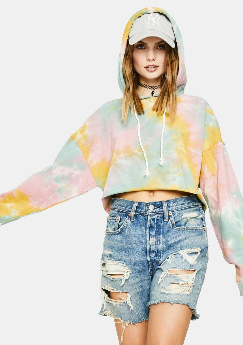 Sea Foam Tie Dye Cropped Hoodie