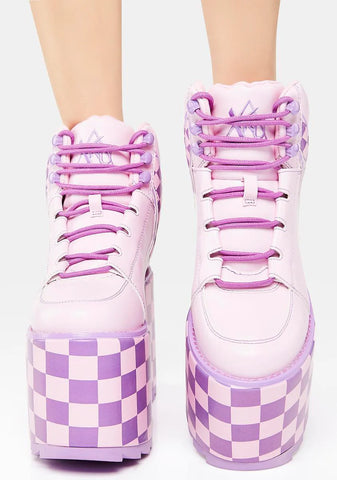 Pink/Lavender Qozmo Checker Platform Sneakers