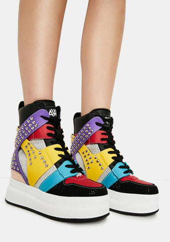 Rainbow Quince Studded Wedge Sneakers