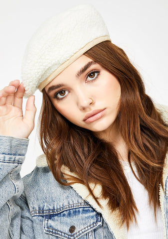 Blanc Baby Don't Herd Me Sherpa Beret