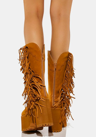 Tan Bad Bitch Fringe Cowboy Boots