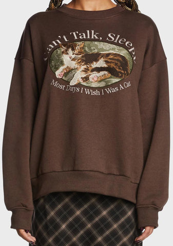 Can't Talk Cat Embroidered Sweatshirt