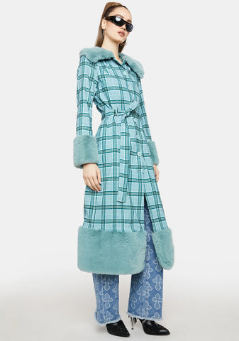 Teal Love Goes On Plaid Coat