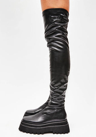 Synth Vegan Stretch Leather Over The Knee Boots