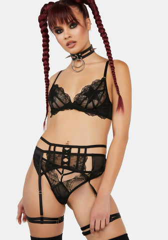 x Hustler Isa Black Graphic Lace Suspender With Leg Harness