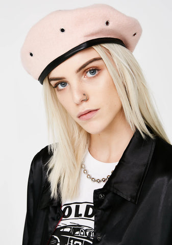 Dusty Pink Military Stud Beret