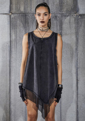 Snare Washed Black Asymmetric Longline Tank
