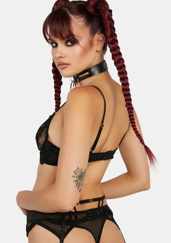 x Hustler Isa Black Graphic Lace Suspender With Leg Harness