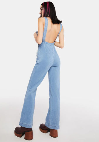 So Suspenseful Denim Jumpsuit