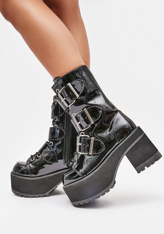 Patent Ranger Platform Ankle Boots