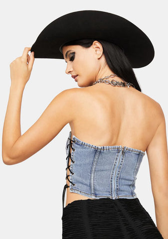Straight Face Denim Corset Top