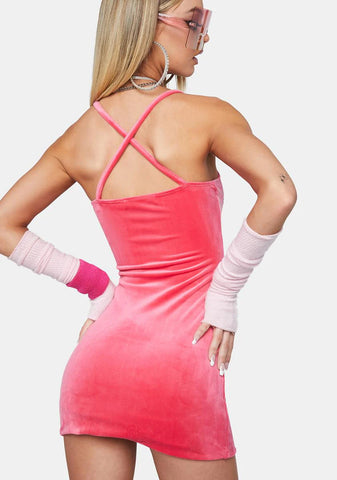 Pink Big Bling Velour Strap Dress