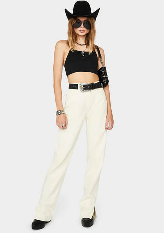 Off White Wide Leg Split Hem Jeans