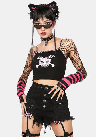 Don't Cross Meow Denim Shorts