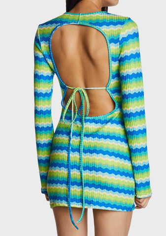 Retro Redemption Crochet Dress - Green