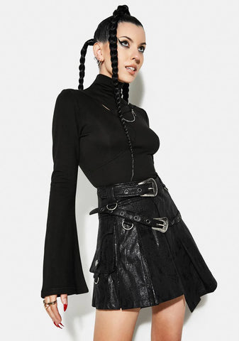 Asymmetrical Pleated Belt Skirt