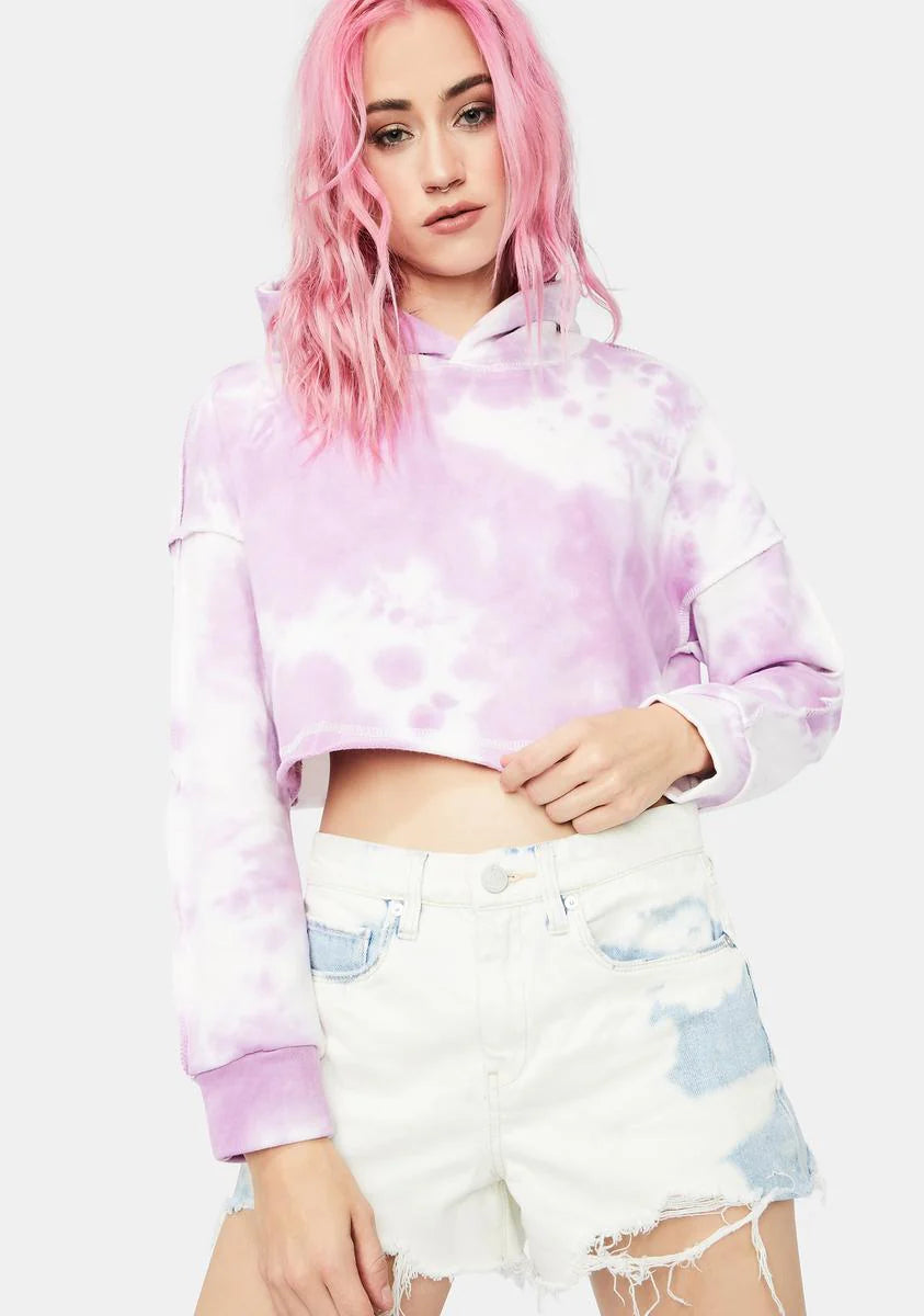 Lilac Easy There Tie Dye Cropped Hoodie