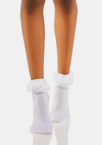 White Ruffle Lace Socks