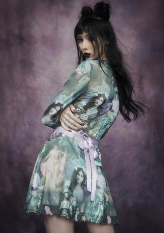 Ink And Feather Portrait Print Long Sleeve Top