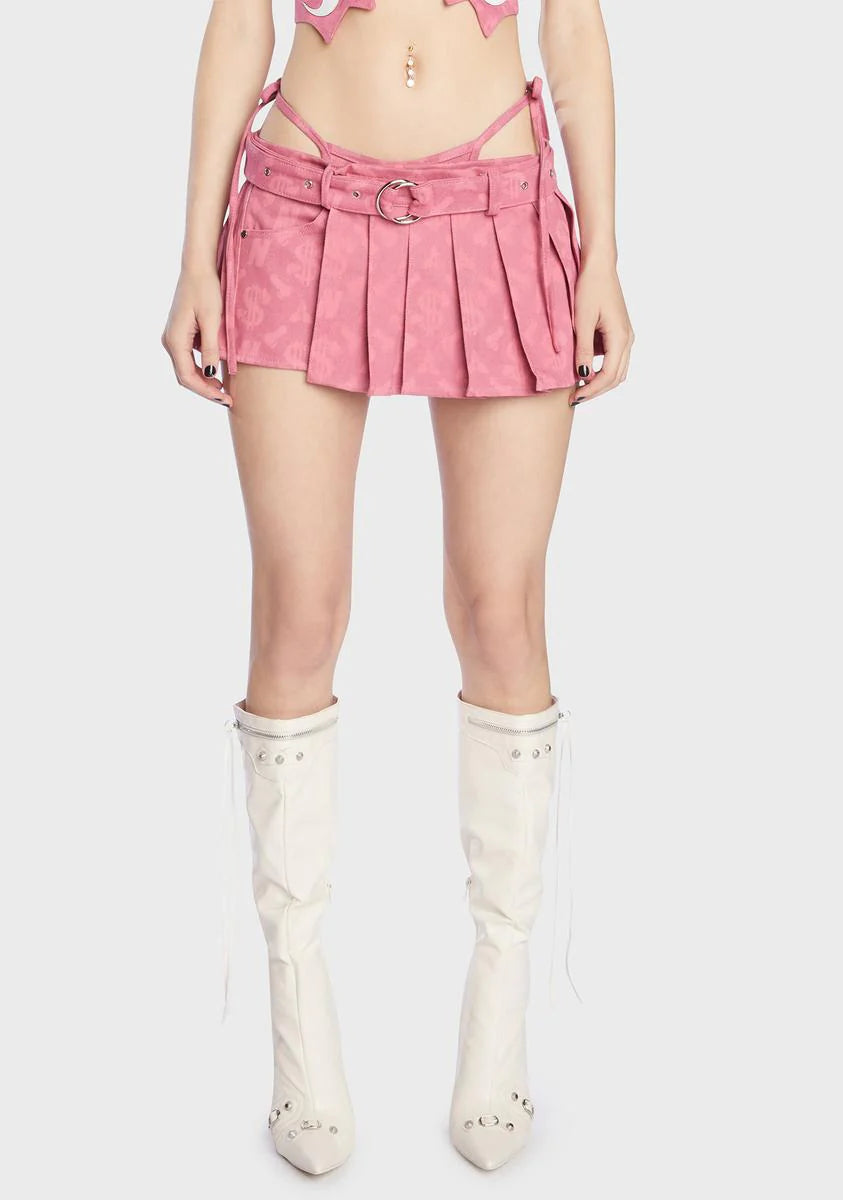 Pink Monogram Denim Mini Thong Skirt