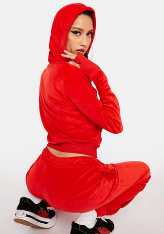Red Kira Velour Hoodie