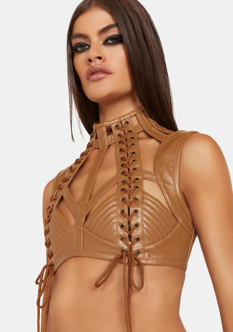 Rude Awakening Harness Bra Top - Brown