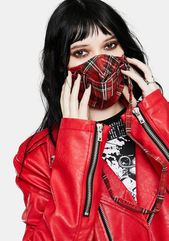Red Plaid Super Straps Face Mask