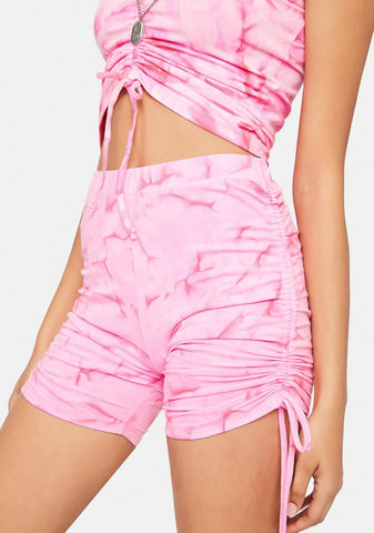 Pink Heat Wave Ruched Biker Shorts