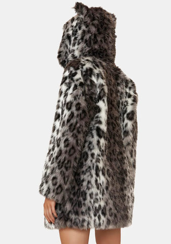 Snow Leopard Classic Faux Fur Coat