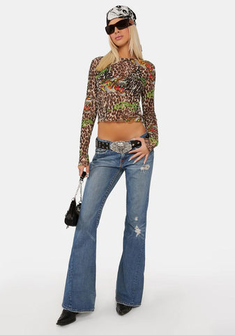 Tiger Leopard L/S Power Mesh Top