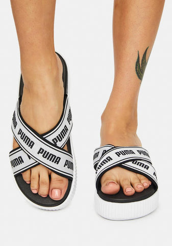 Black Suede Tape Platform Slide Sandals