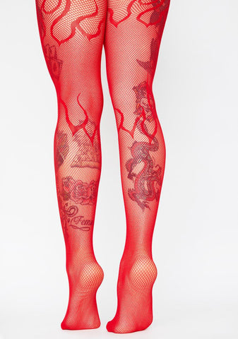 Flame On Fishnet Tights
