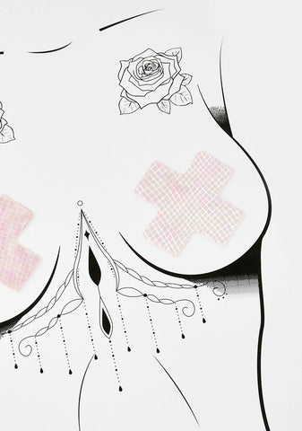 DK X Neva Nude Baby Pink Holo Cross Pasties