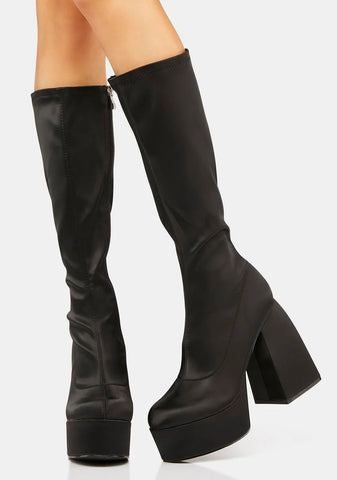 Satin Raised By Retro Knee High Boots