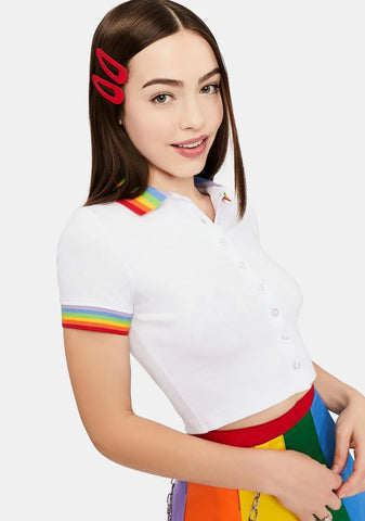 All Is Bright Rainbow Stripe Polo Tee