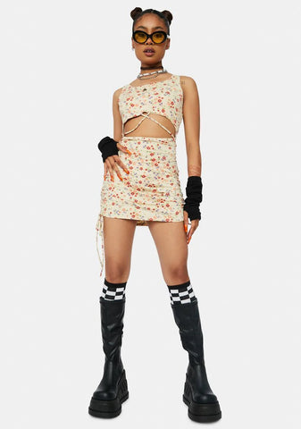 Crazy Idea Floral Cutout Mini Dress