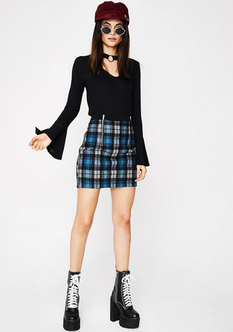 Sky Break Time Plaid Skirt