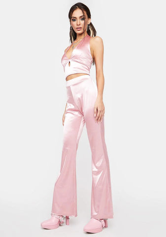 Stretch Satin Flare Pants