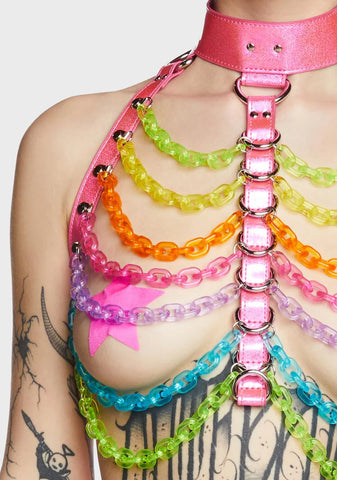 Attention On Me Chain Harness - Pink