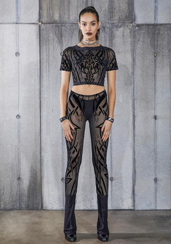 Snare Tattoo Print Mesh Crop Tee