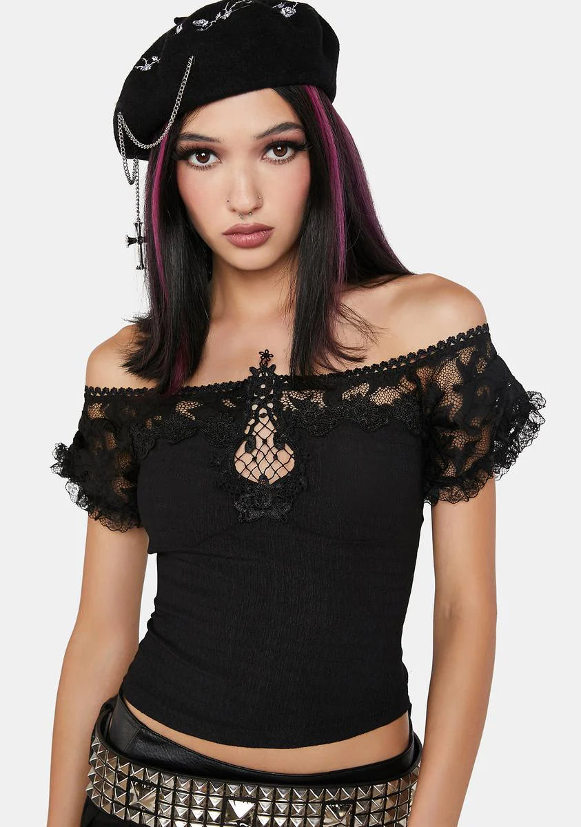 Cropped Laced Off The Shoulder Top