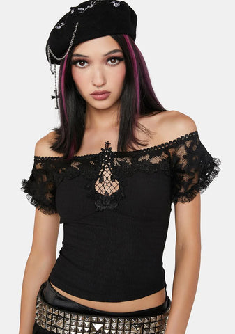 Cropped Laced Off The Shoulder Top