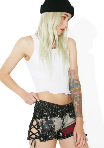 Bleach And Patch Lace-Up Shorts