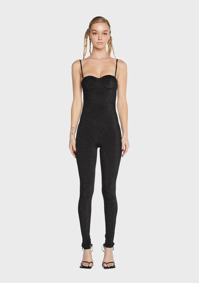 Black Glitter Sweetheart Catsuit