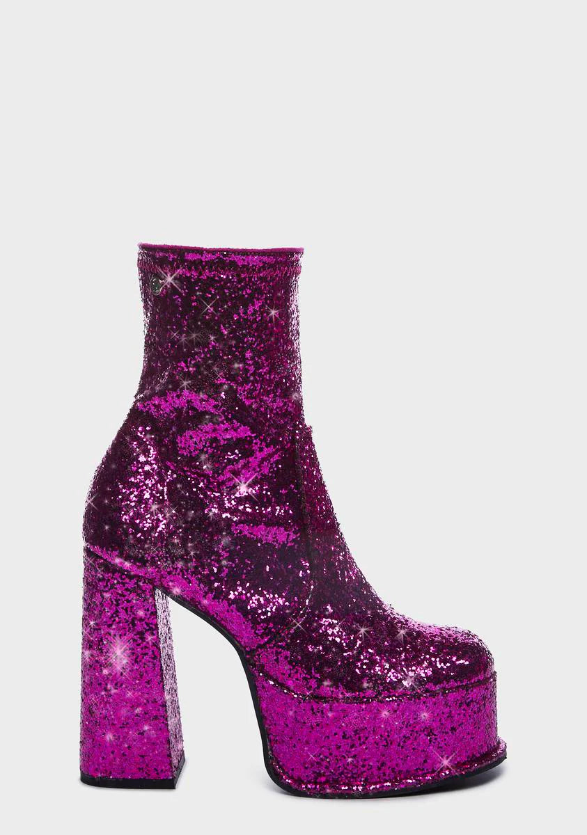 Purple Glitter Edge Platform Ankle Boots