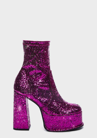 Purple Glitter Edge Platform Ankle Boots