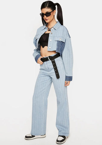 Showin' Up Striped Wide Leg Jeans