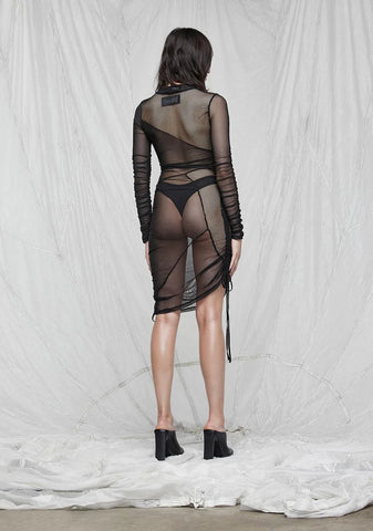 Synth 3-Mesh Ruched Mini Dress