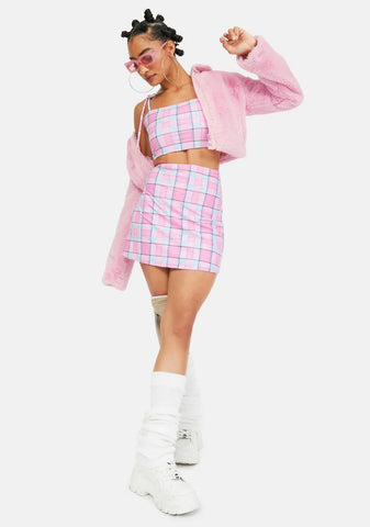 Pink Plaid Mini Skirt